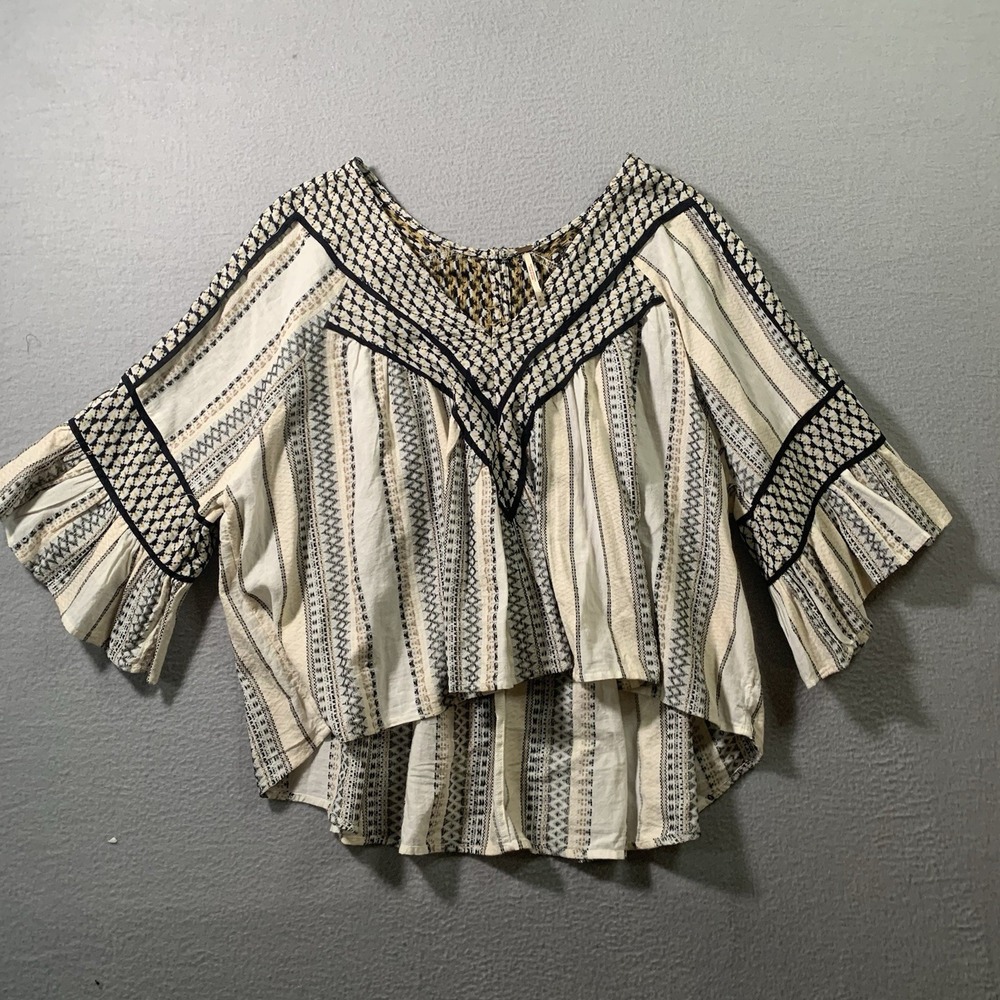 Free People Runnin On A Dream Top Black White Ivory Embroidered Crop Top M Boho